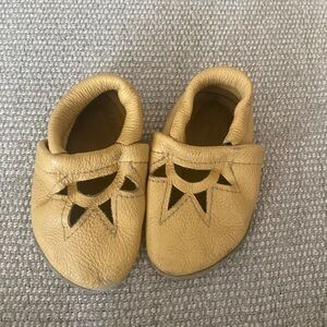 Starry Knight Design Mustard Yellow Leather Moccasins - Sun Cutout